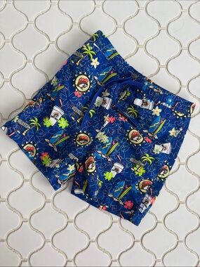 Buc-Ees Blue Boys' Tropical Surf Swim Trunks